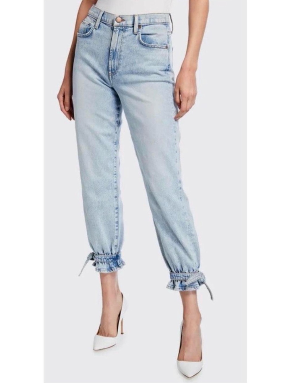 Alice + Olivia Light Blue Tie-Hem Boyfriend Jeans